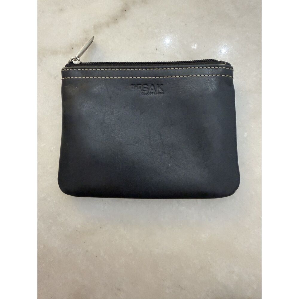 The Sak Leather Coin Card Case Black Vintage Soft